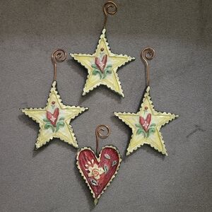 Vintage Kurt Adler Holiday Stars and Heart Christmas Ornament Set